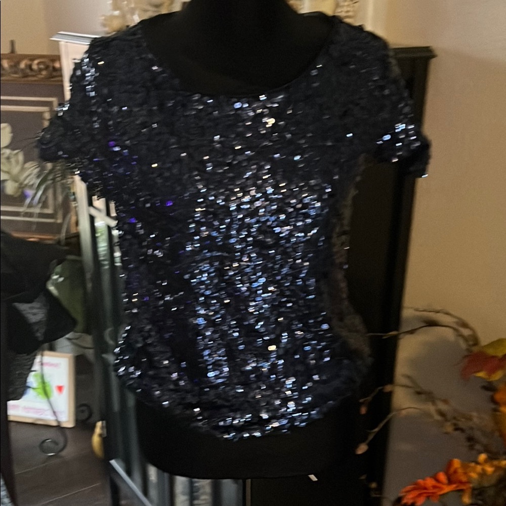 White House Black Market Sequin Blouse - Navy black